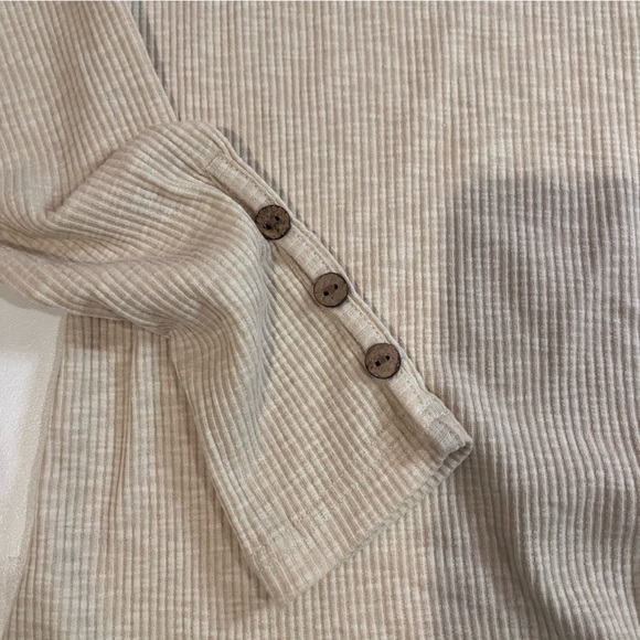 vintage beige light brown ribbed button up long sleeve henley fall basic y2k - Picture 3 of 8